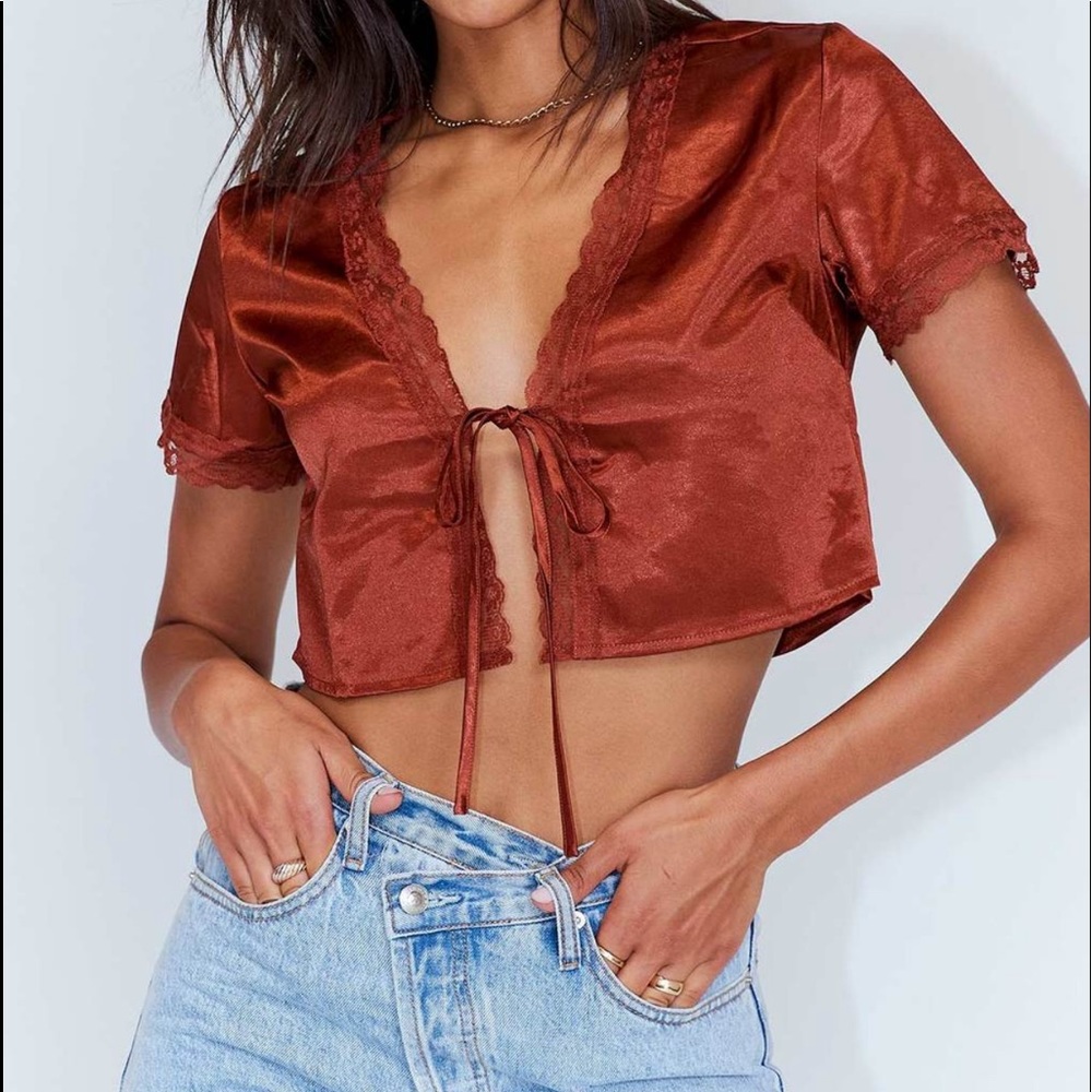 Princess Polly Rust Colored Tied Crop Top